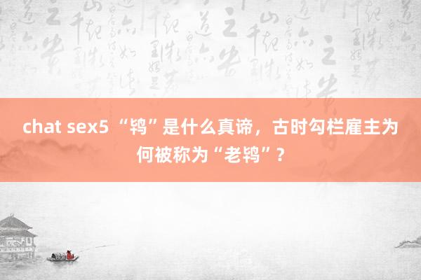 chat sex5 “鸨”是什么真谛，古时勾栏雇主为何被称为“老鸨”？